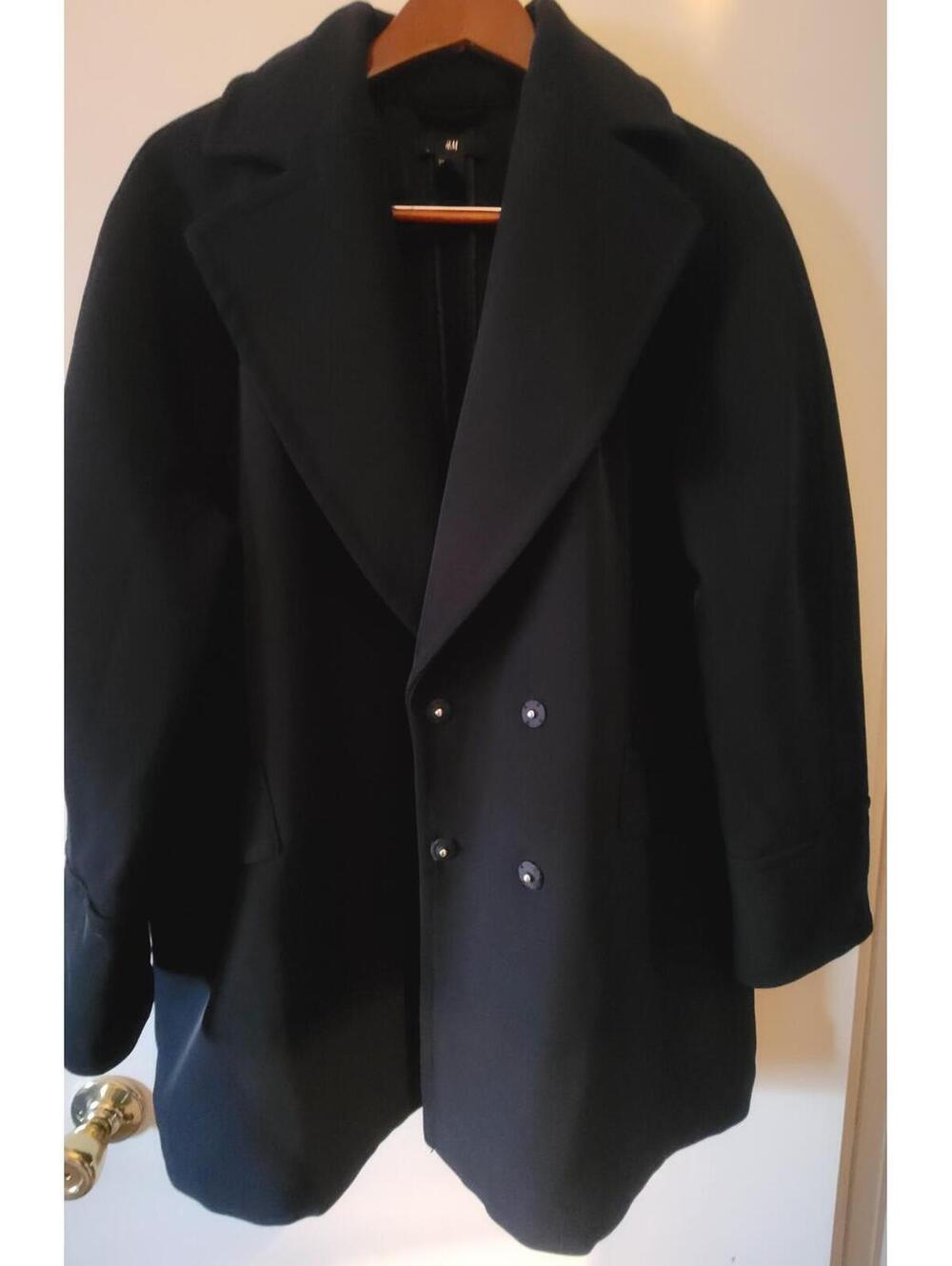 H&M Black Double-Breasted Coat, Size 12